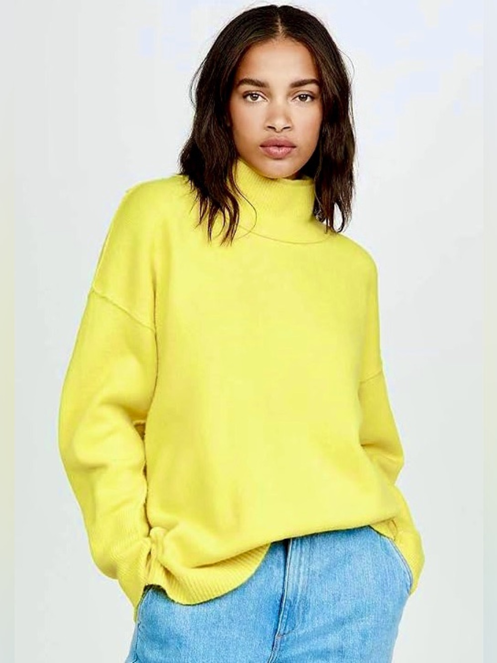 Free People Mock Neck Oversized Canary Yellow Wool Sweater Ganni Girl Scandi